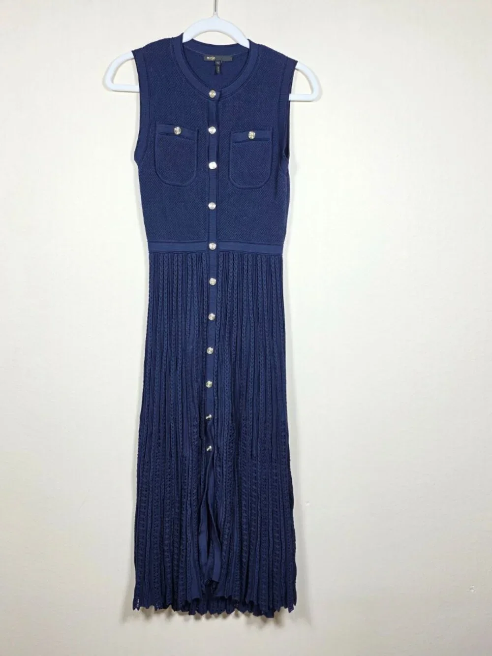 Maje Navy Sleeveless Knit Midi Dress Size 34 US 0 MSRP $445 - Picture 4 of 11